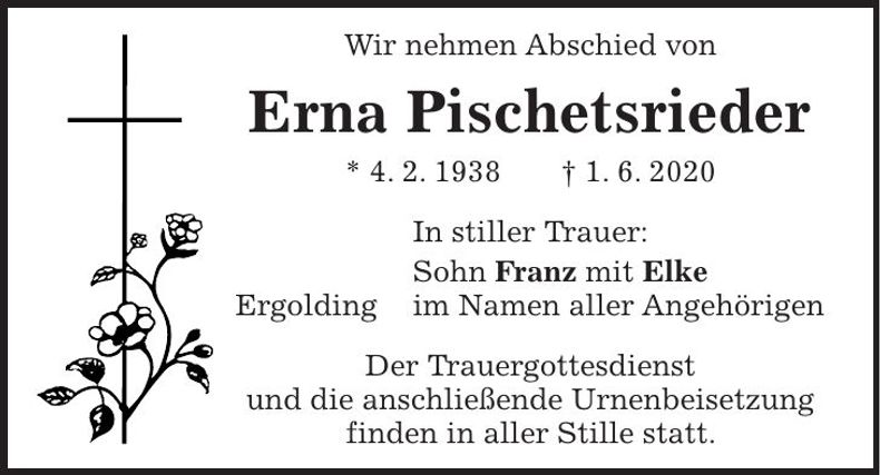Traueranzeige Erna Pischetsrieder