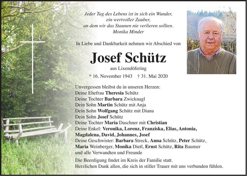 Traueranzeige Josef Schütz