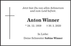 Traueranzeige Anton Winner