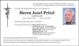 Traueranzeige Joslef Pritzl