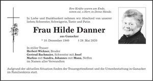 Traueranzeige Hilde Danner