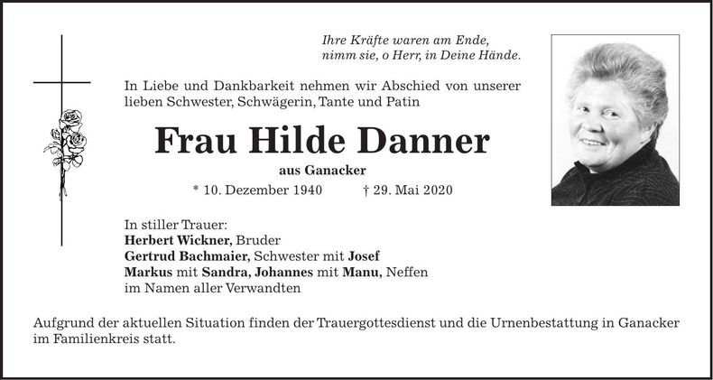 Traueranzeige Hilde Danner
