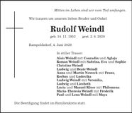 Traueranzeige Rudolf Weindl
