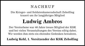 Traueranzeige Ludwig Ambros
