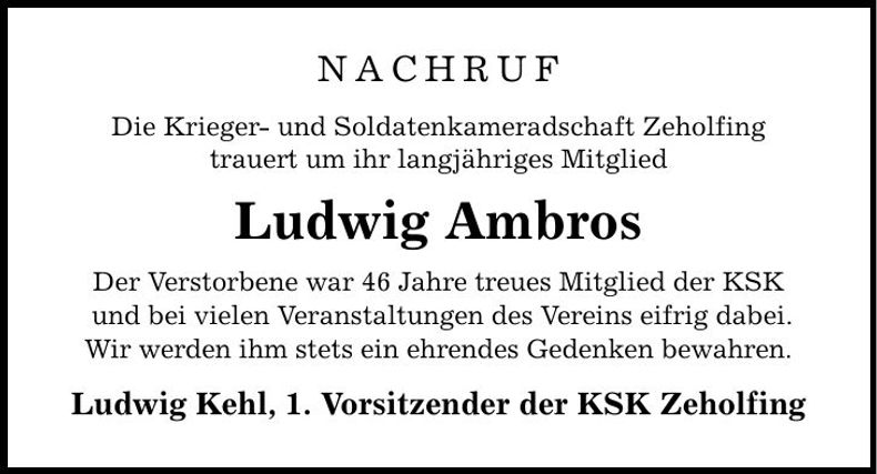 Traueranzeige Ludwig Ambros