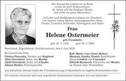 Traueranzeige Helene Ostermeier