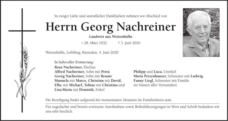 Traueranzeige Georg Nachreiner