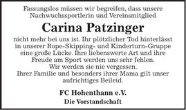 Traueranzeige Carina Patzinger