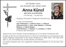 Traueranzeige Anna Künzl