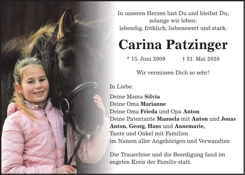 Traueranzeige Carina Patzinger