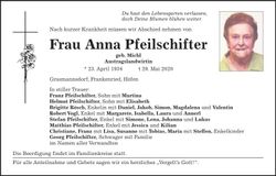 Traueranzeige Anna Pfeilschifter