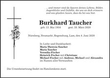 Traueranzeige Burkhard Taucher