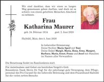 Traueranzeige Katharina Maurer