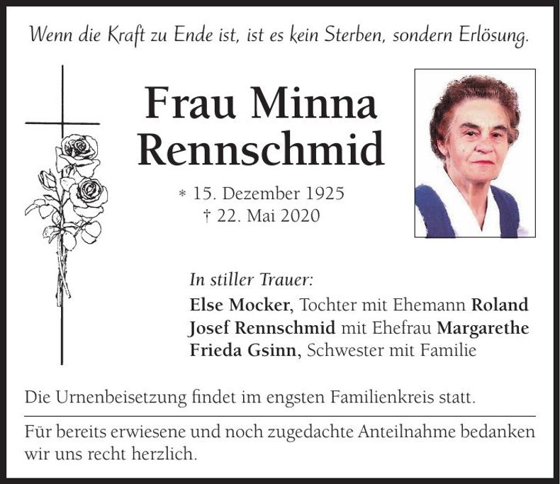 Traueranzeige Minna Rennschmid