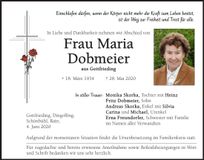 Traueranzeige Maria Dobmeier