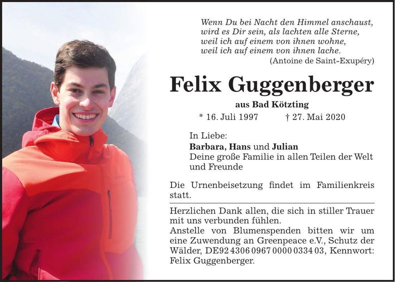 Traueranzeige Felix Guggenberger