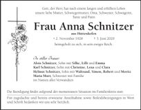 Traueranzeige Anna Schnitzer
