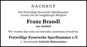 Traueranzeige Franz Brandl