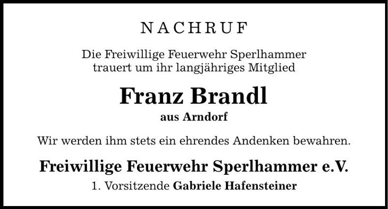 Traueranzeige Franz Brandl