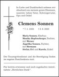 Traueranzeige Clemens Sonnen