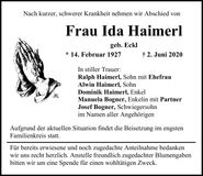 Traueranzeige Ida Haimerl