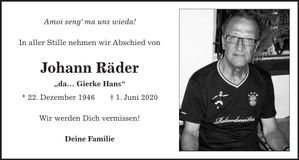 Traueranzeige Johann Räder