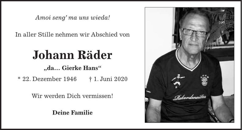 Traueranzeige Johann Räder