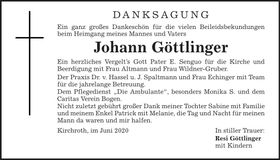 Traueranzeige Johann Göttlinger
