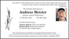 Traueranzeige Andreas Meister