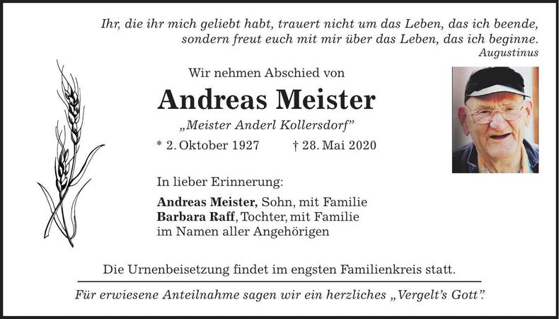 Traueranzeige Andreas Meister