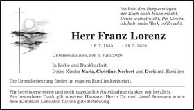 Traueranzeige Franz Lorenz