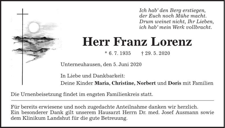Traueranzeige Franz Lorenz