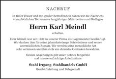 Traueranzeige Karl Meindl