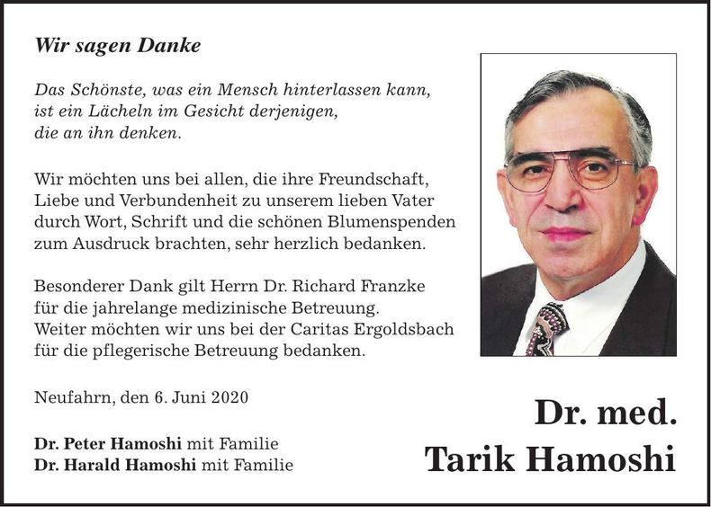 Traueranzeige Tarik Dr. med. Hamoshi