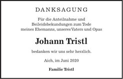 Traueranzeige Johann Tristl