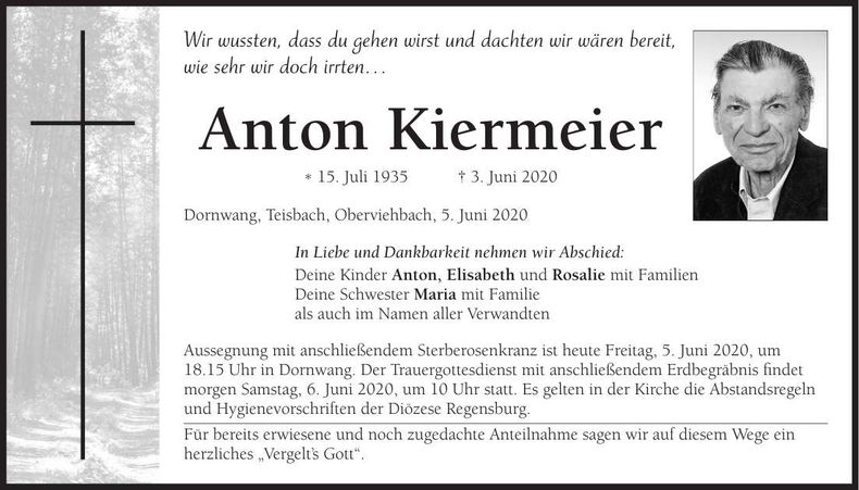 Traueranzeige Anton Kiermeier