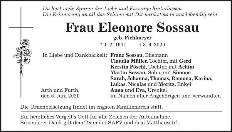 Traueranzeige Eleonore Sossau