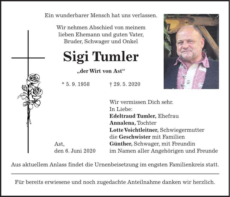 Traueranzeige Sigi Tumler