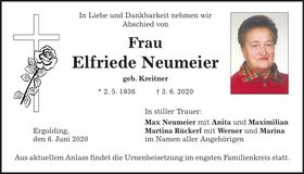 Traueranzeige Elfriede Neumeier