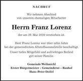 Traueranzeige Franz Lorenz