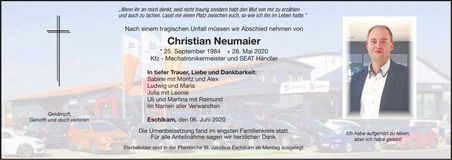 Traueranzeige Christian Neumaier