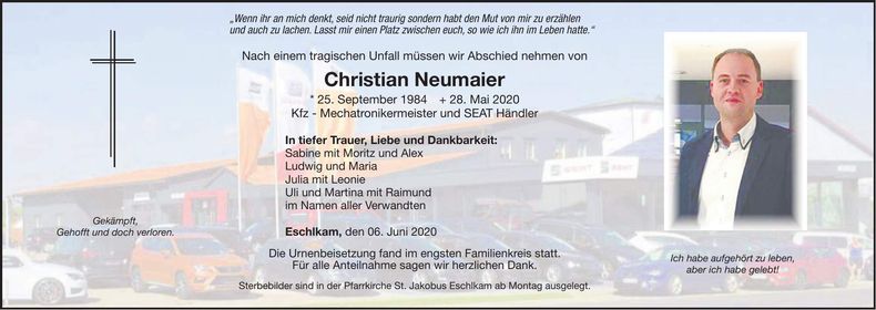 Traueranzeige Christian Neumaier