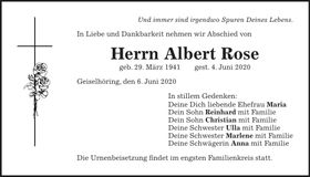 Traueranzeige Albert Rose