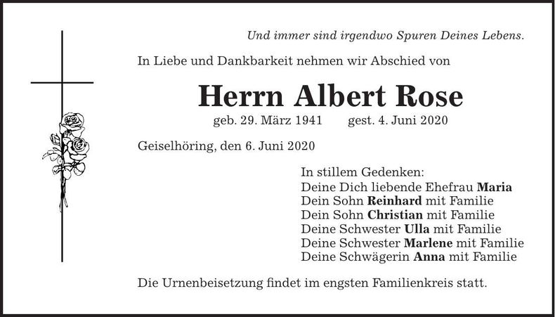Traueranzeige Albert Rose