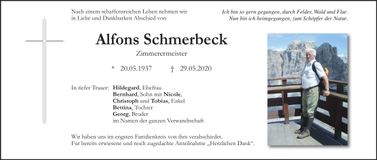 Traueranzeige Alfons Schmerbeck