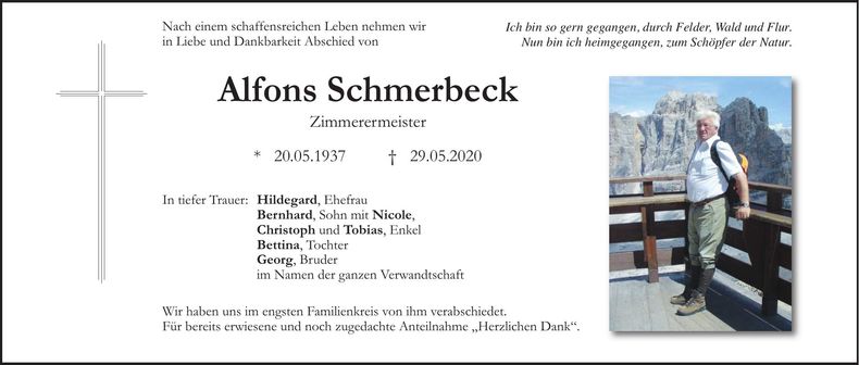 Traueranzeige Alfons Schmerbeck