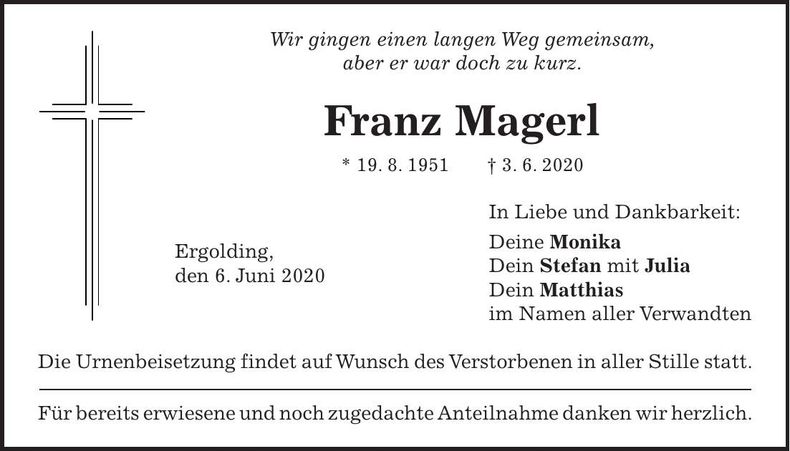 Traueranzeige Franz Magerl