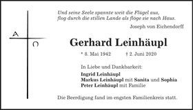 Traueranzeige Gerhard Leinhäupl