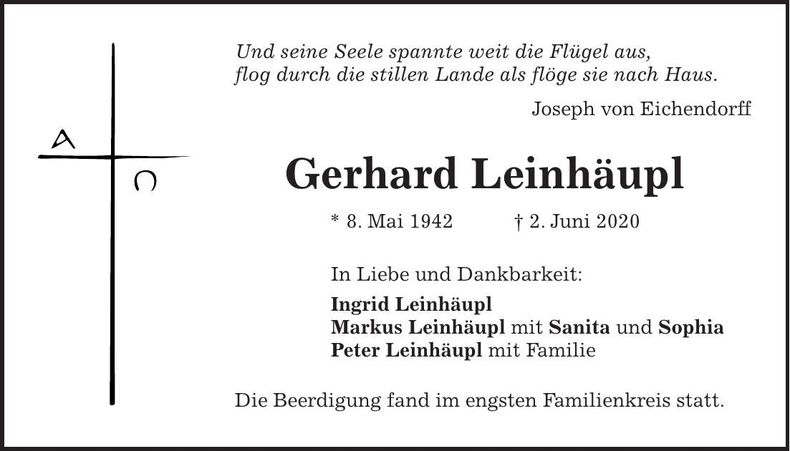 Traueranzeige Gerhard Leinhäupl
