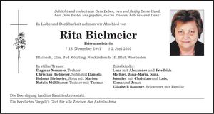 Traueranzeige Rita Bielmeier